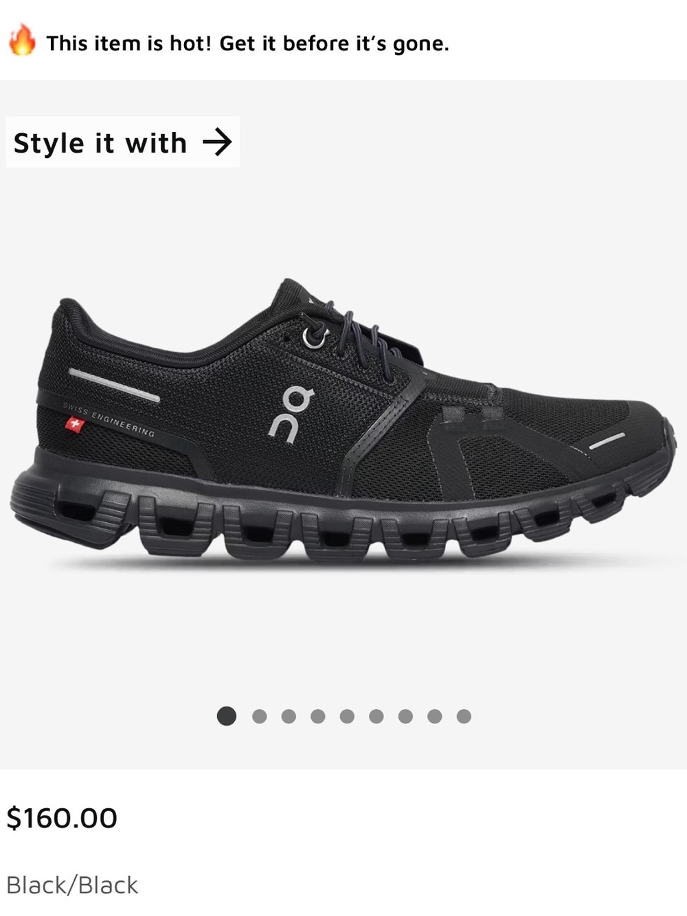 On Running Black Athletic Cloud-Style Trainer Size 9 W NEVER WORN